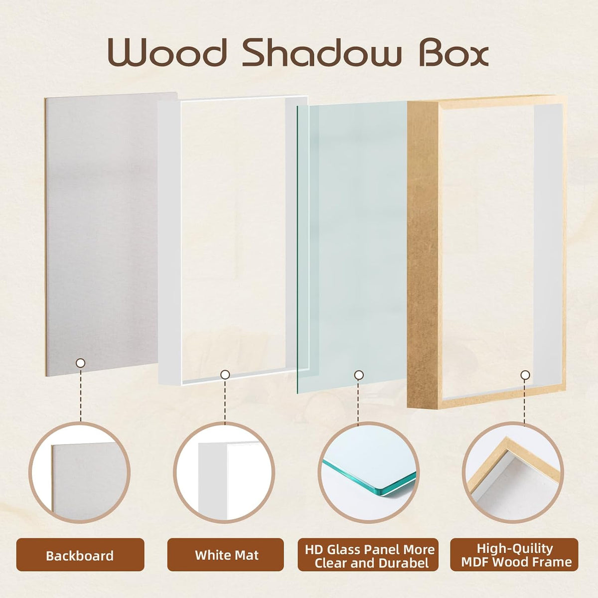 QDSSDECO 16" x 20" Shadow Box Frame, Linen Back, Real Glass,Gold | Deep interior, real glass front, wall or tabletop