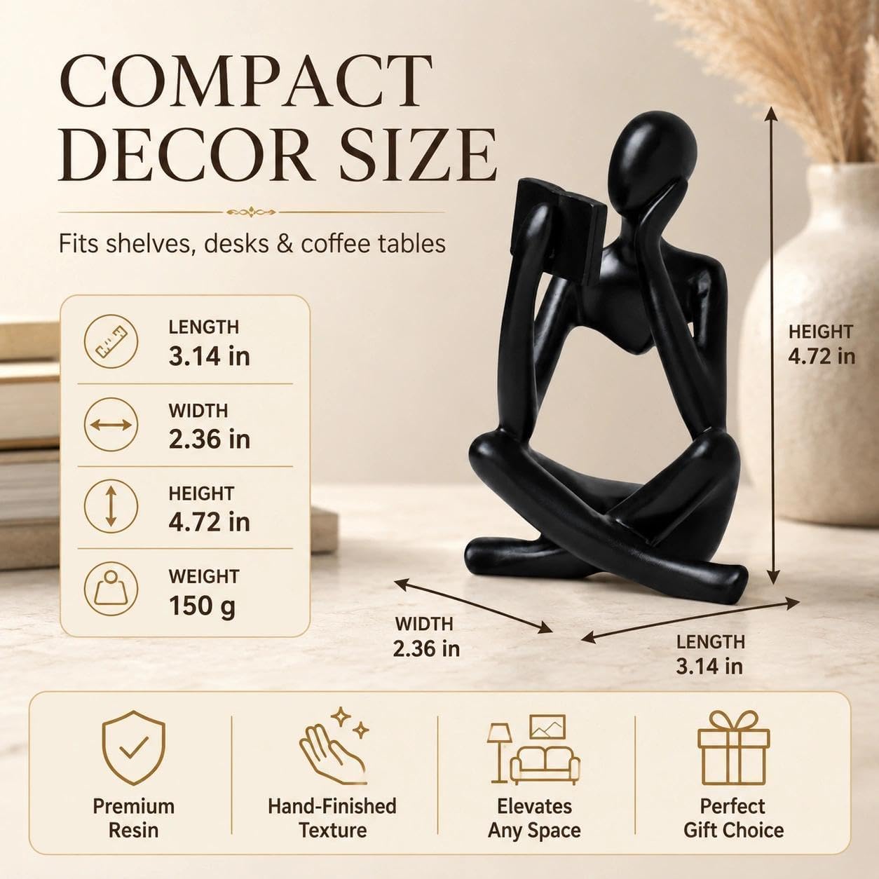 Resin Decorative Bookend / Reader-black-b