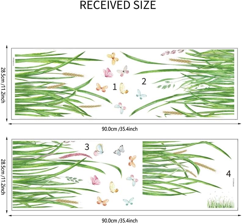 Grass Wall Corner Sticker Peel and Stick Flower Butterfly Wall Decal Plant Baseboard / Green