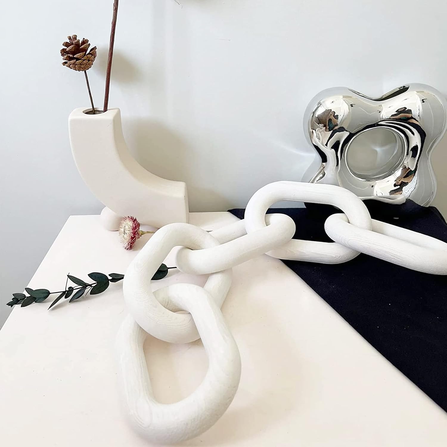 Wood Chain Link Decor / White