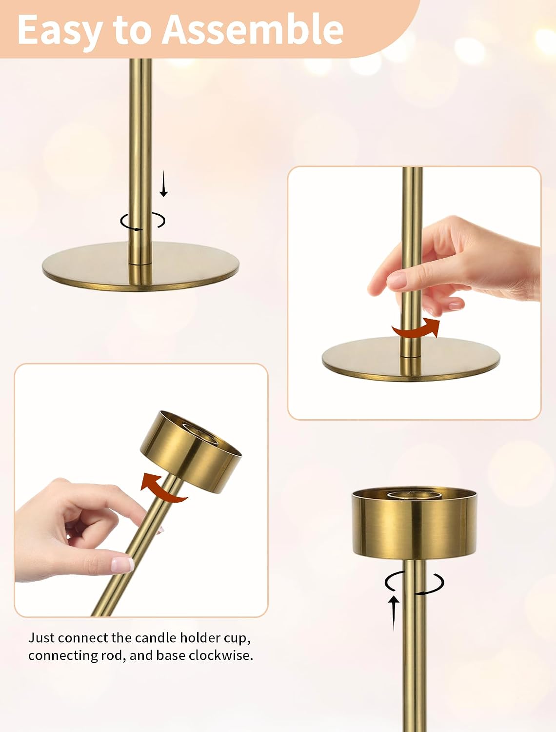 NUPTIO Candlestick Holders for Table Centerpiece, Set of 3 Gold Decor | Candle Sticks Holder with Clear Glass