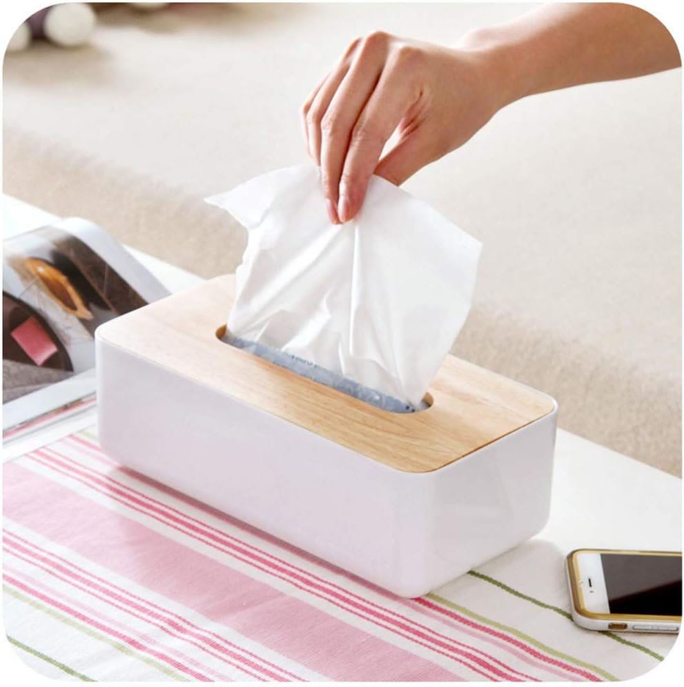 Wood Tissue Box Cover Gloves Box Holder Wooden Rectangular Tissue / White / 10.2 x 5.1 x 4.5 / Large