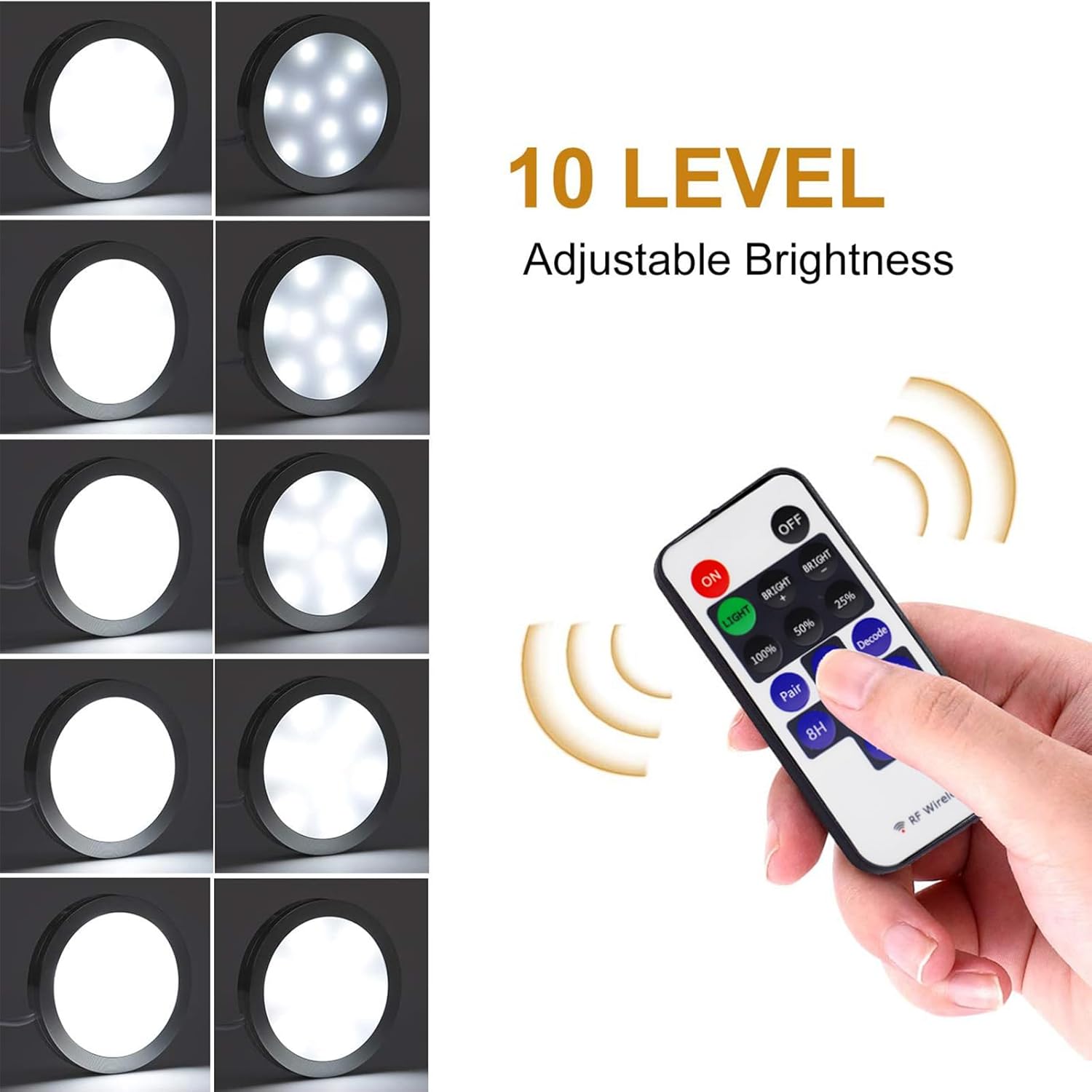 AIBOO LED Under Cabinet Lighting Kit 4 Packs of 12V Puck Lights with RF Dimmable Wireless RF Remote Control for Kitchen
