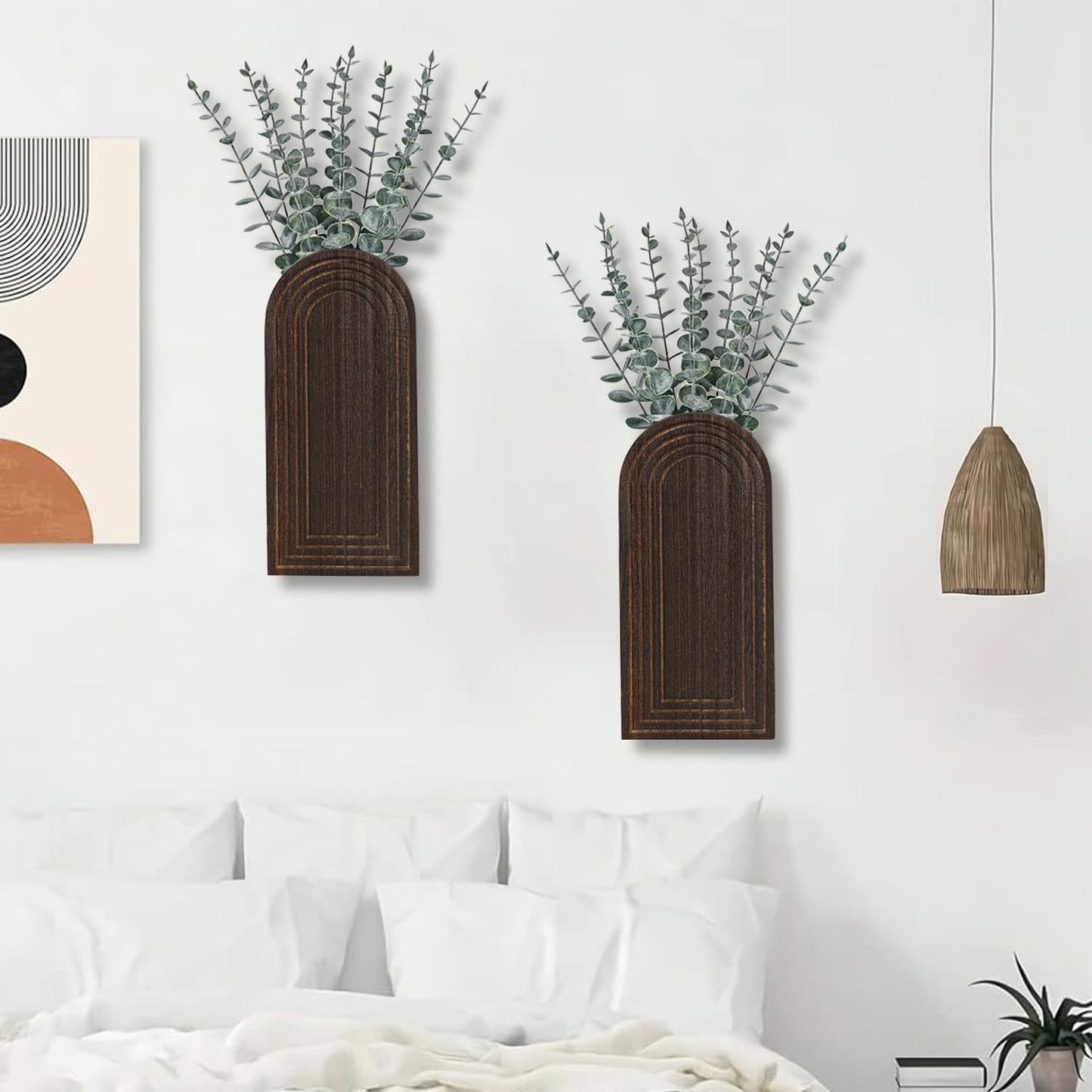 Wooden Wall Vase Set / Dark Brown / Set of 2