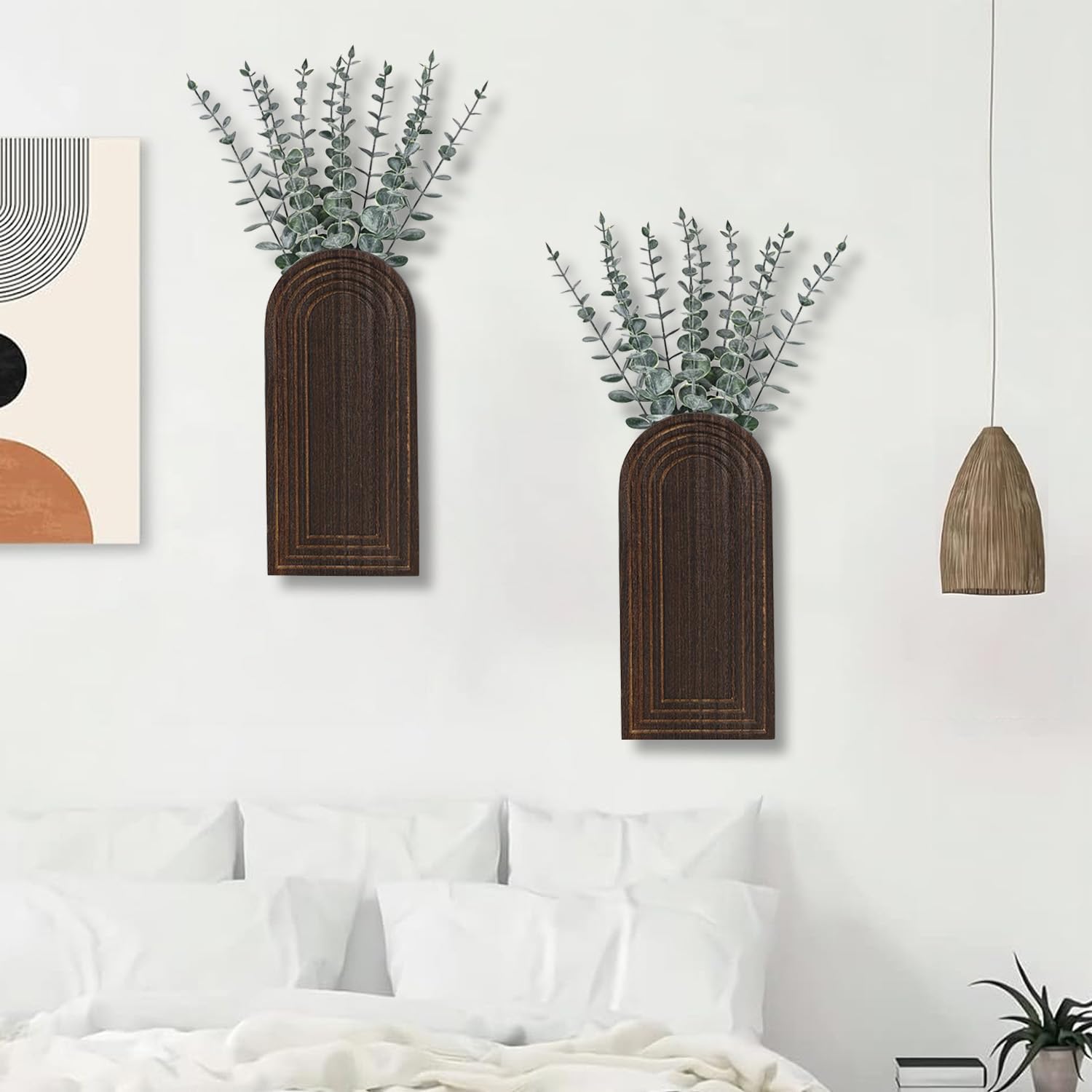 Wooden Wall Vase Set / Dark Brown / Set of 2