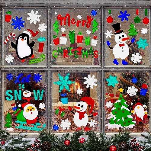 XIMISHOP 6pcs Christmas Gel Window Clings Sticker for Xmas Window Decors