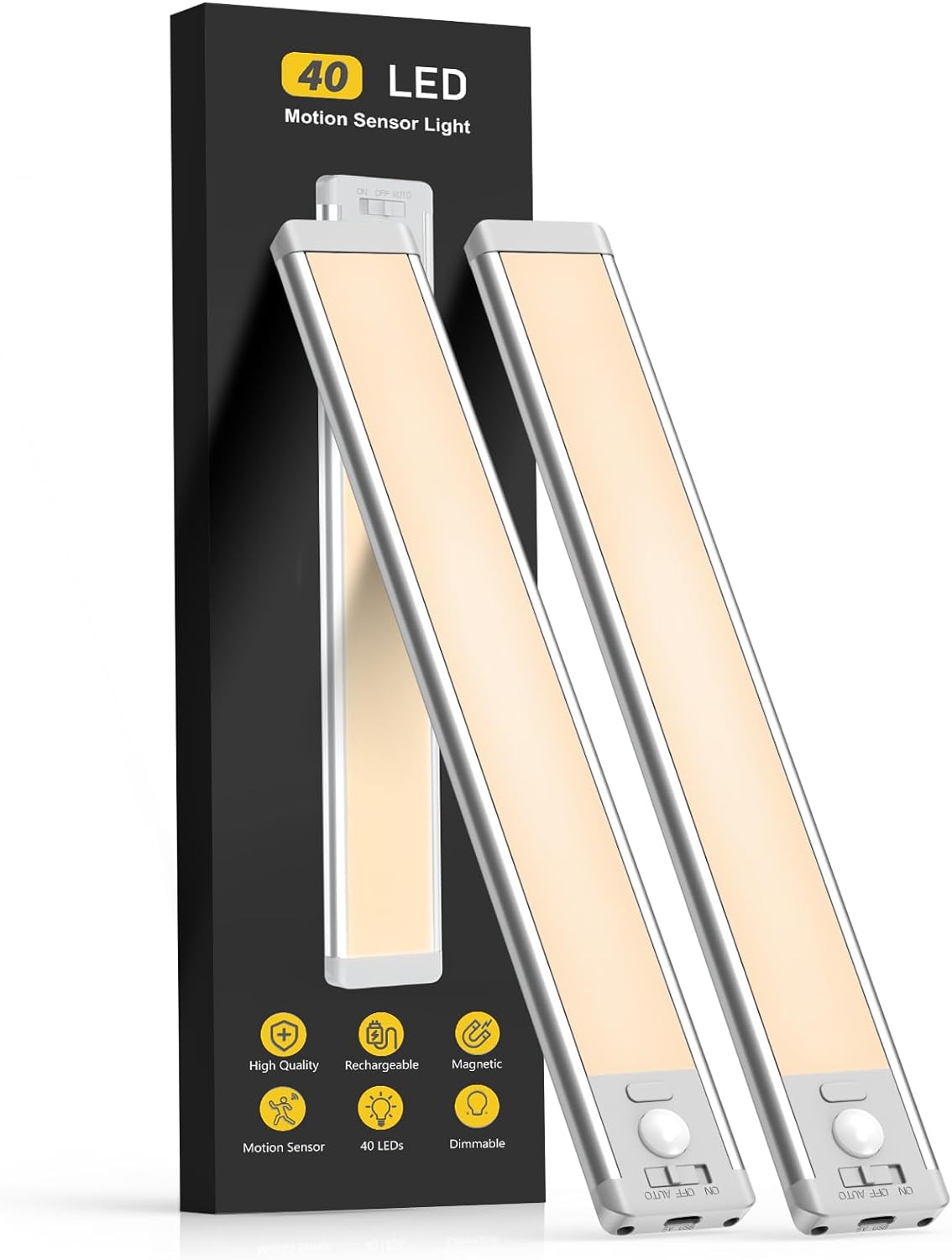 MCGOR 10inch Under Cabinet Lighting, 2 Pack Rechargeable Motion Sensor Light Indoor, 5 Levels Dimmable Magnetic Closet