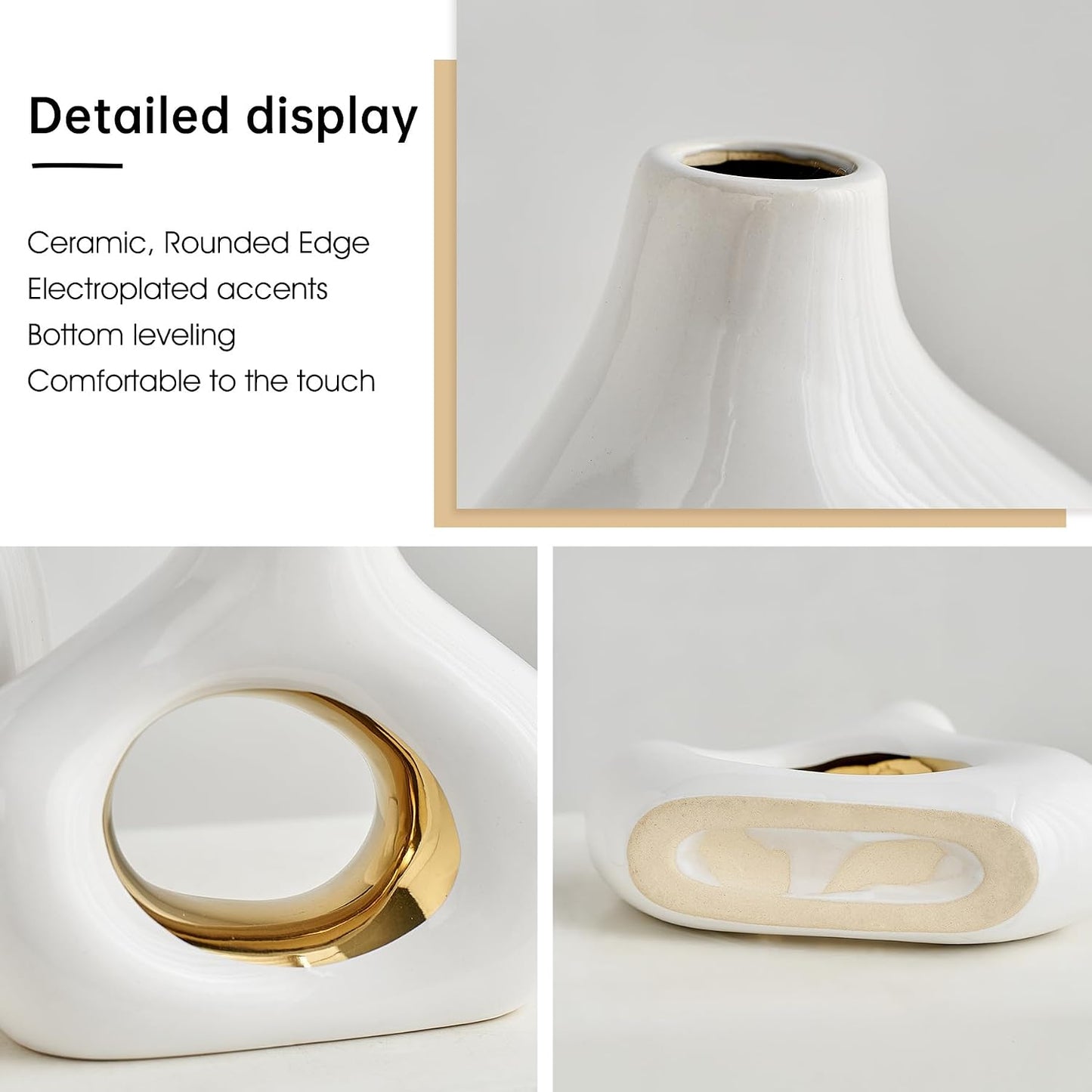 Modern Ceramic Donut Vase / White Gold / Set of 2