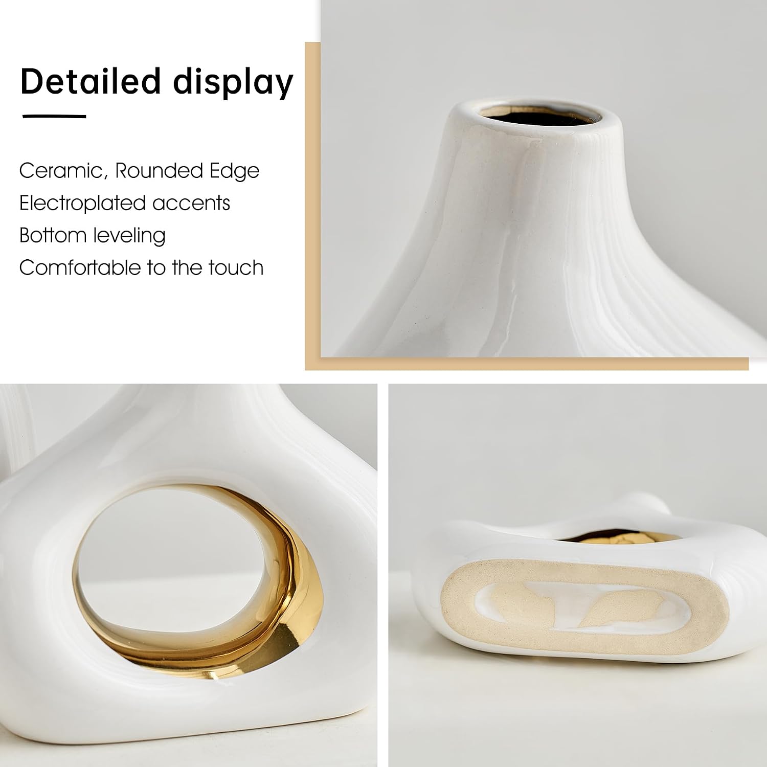 Modern Ceramic Donut Vase / White Gold / Set of 2