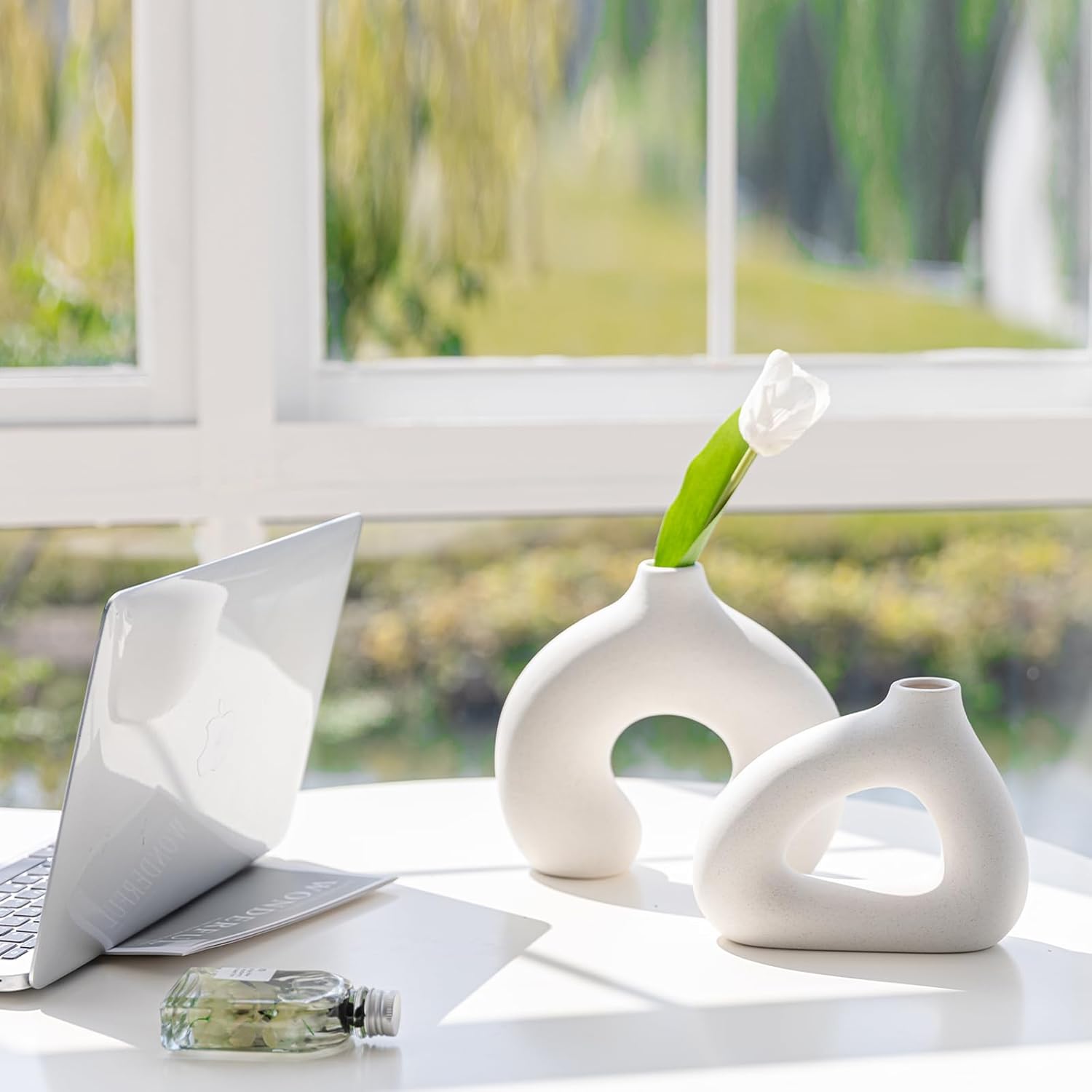 Ceramic Vase for Modern Home Decor / New Dount Vase / White / Set of 2