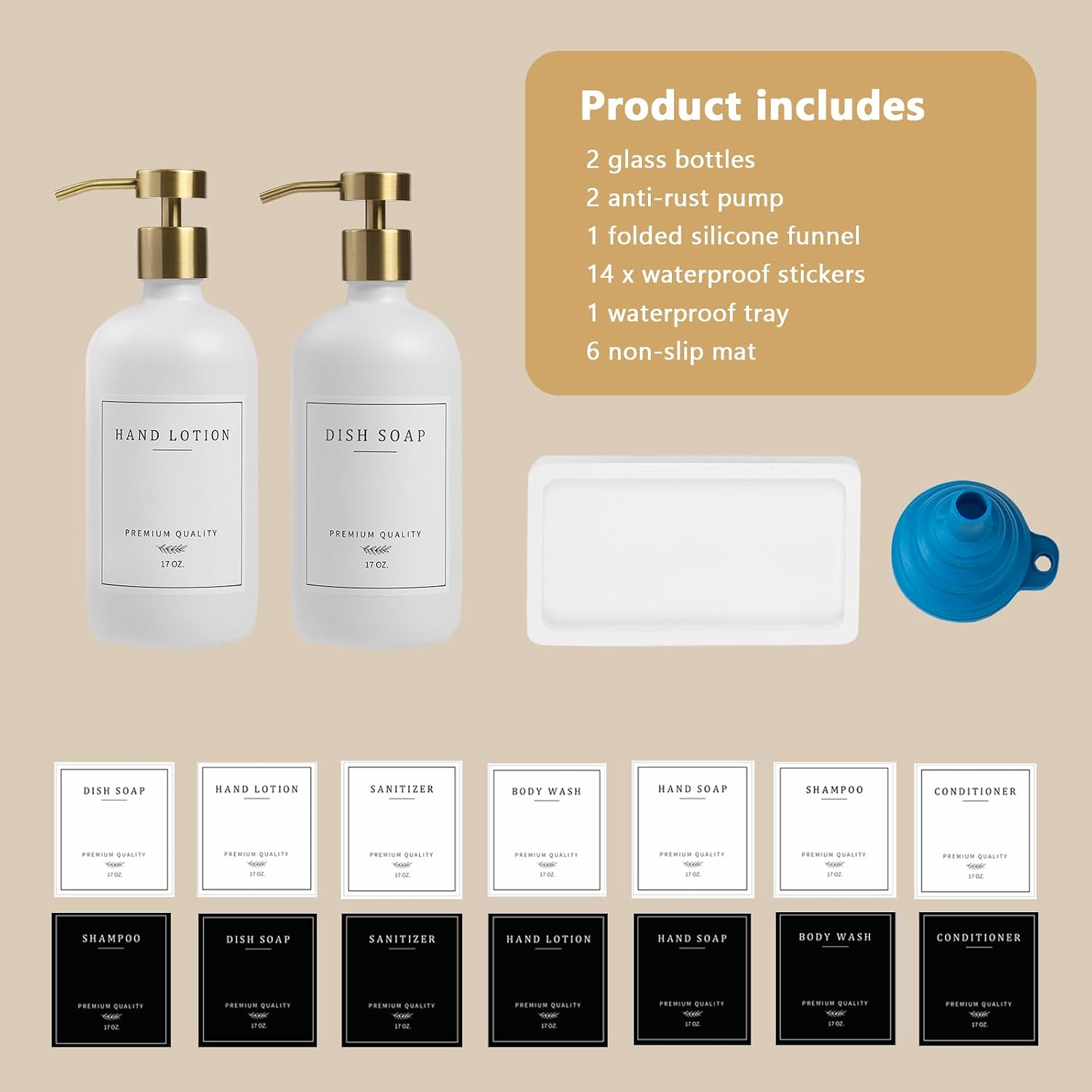 Soap Dispenser Bathroom - Kitchen Dish and Hand Soap Dispenser Set, Glass Bathroom Soap Lotion Dispenser with Pump