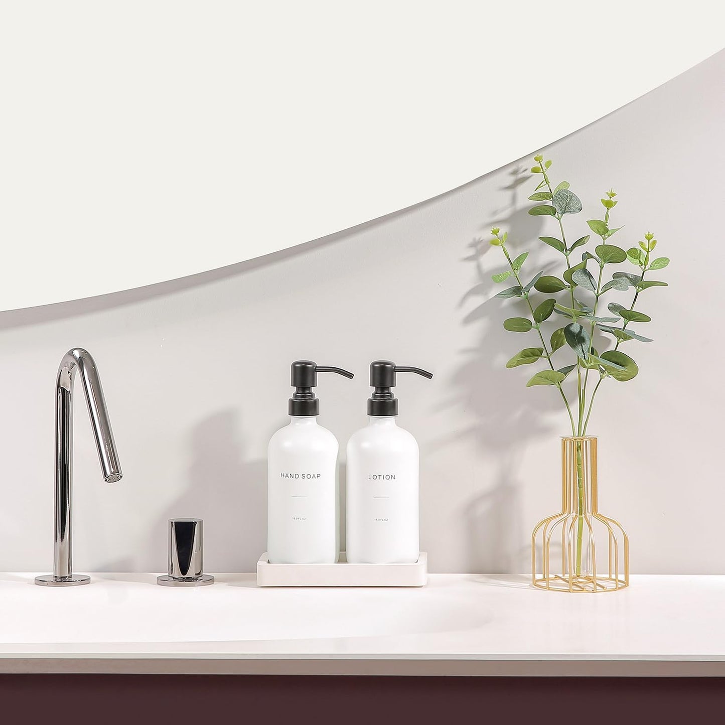 Prus Waso White Soap Dispenser Set | Contains Hand and Lotion Dispenser with Pump. Perfect for Guest Bathroom Decor