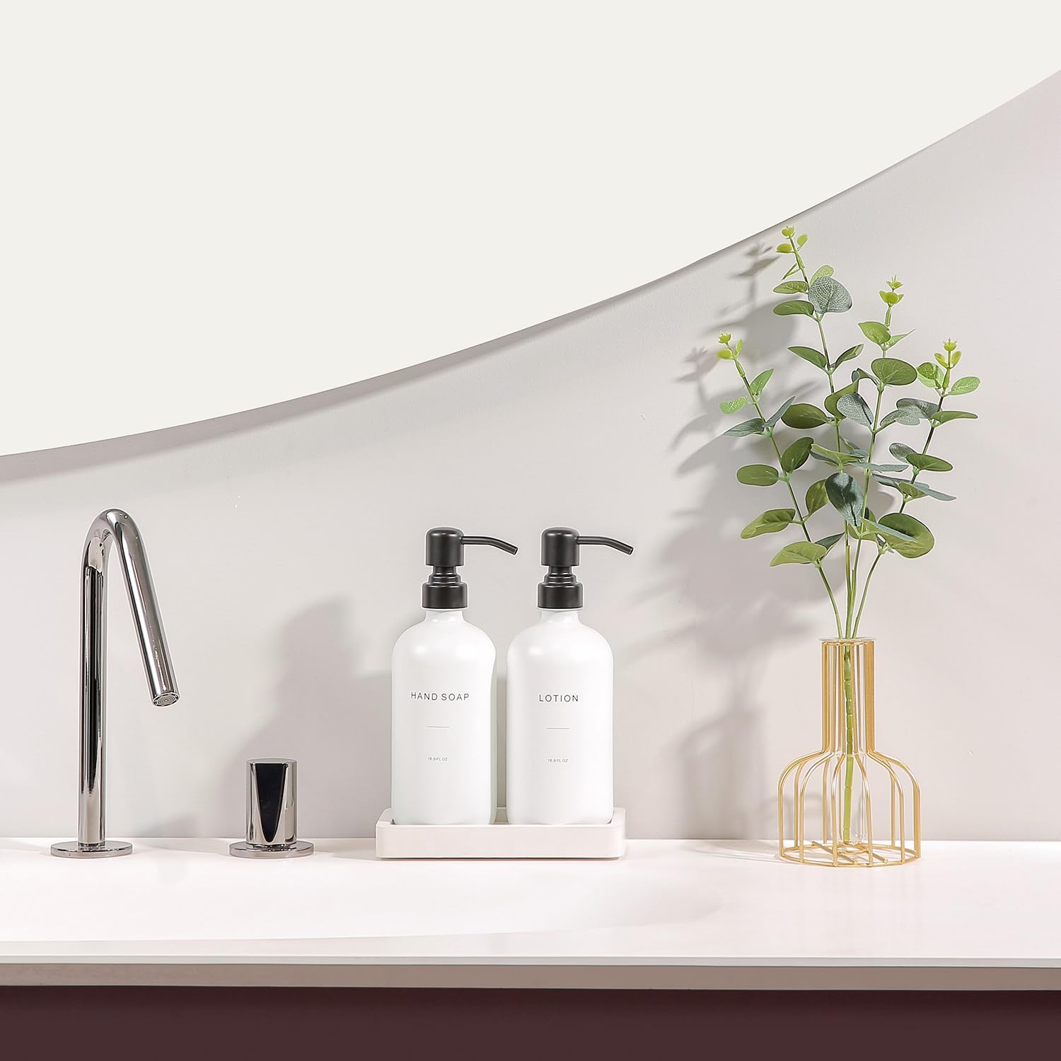 Prus Waso White Soap Dispenser Set | Contains Hand and Lotion Dispenser with Pump. Perfect for Guest Bathroom Decor