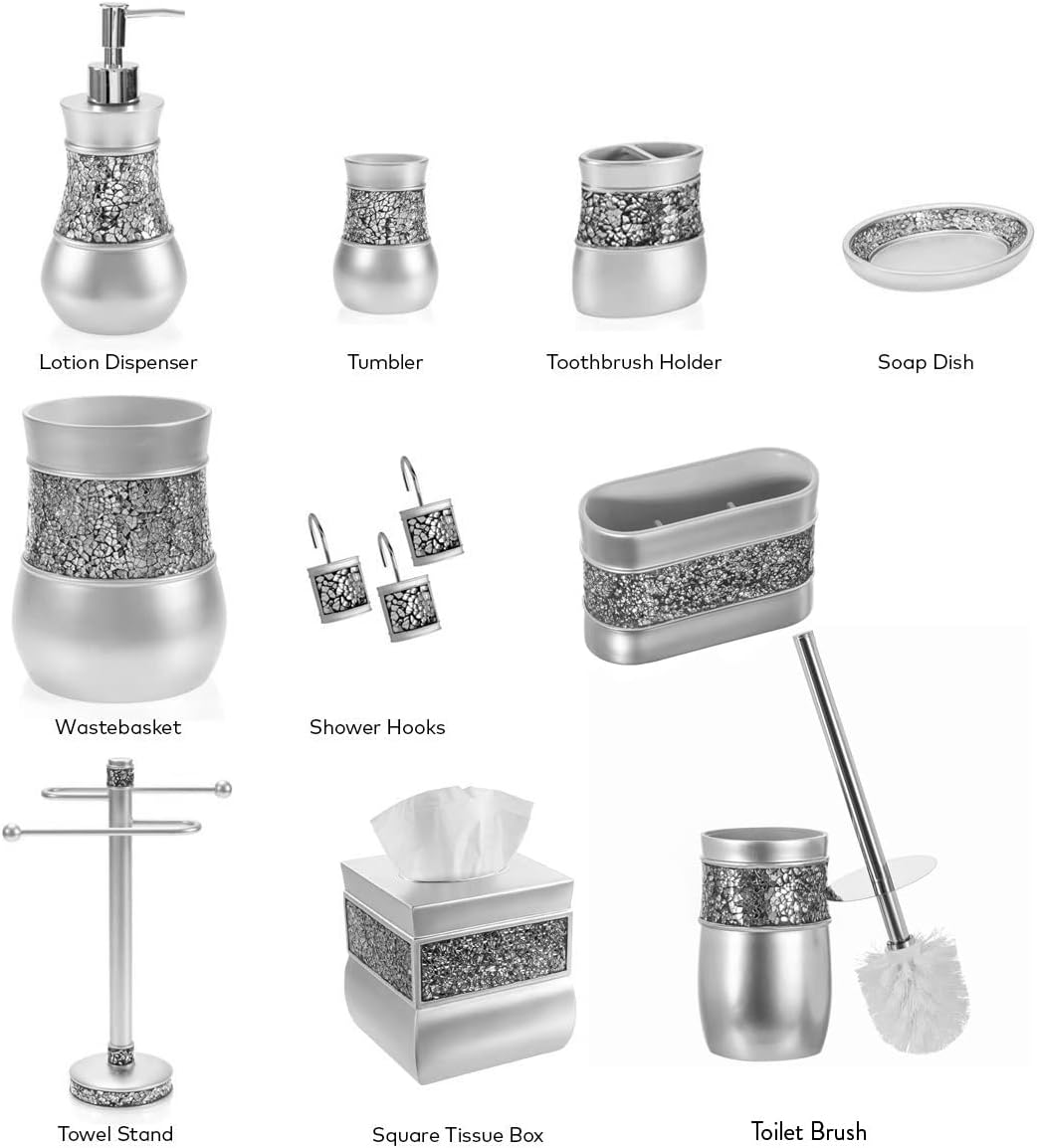 Crackled Glass Silver Free Standing Countertop Fingertip Towel Holder Stand | Unibody Resin Towel Rack For Bathroom or