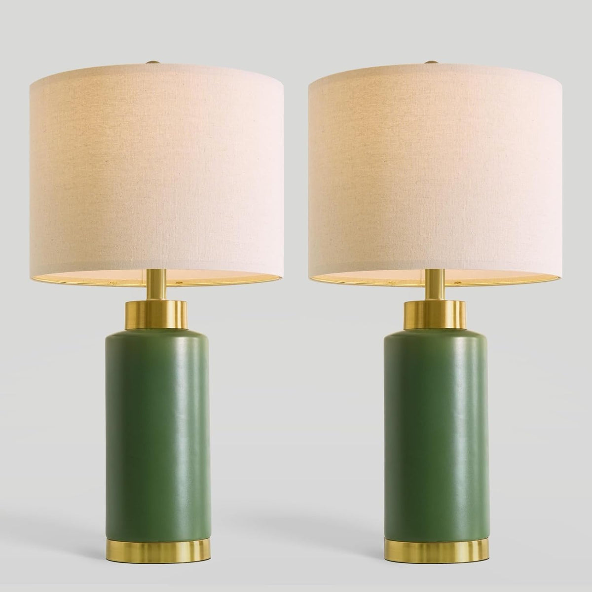 USumkky 25" Green Ceramic Table Lamp Set of 2, Modern Mid-Century Bedside Nightstand Lamps for Bedroom Living Room