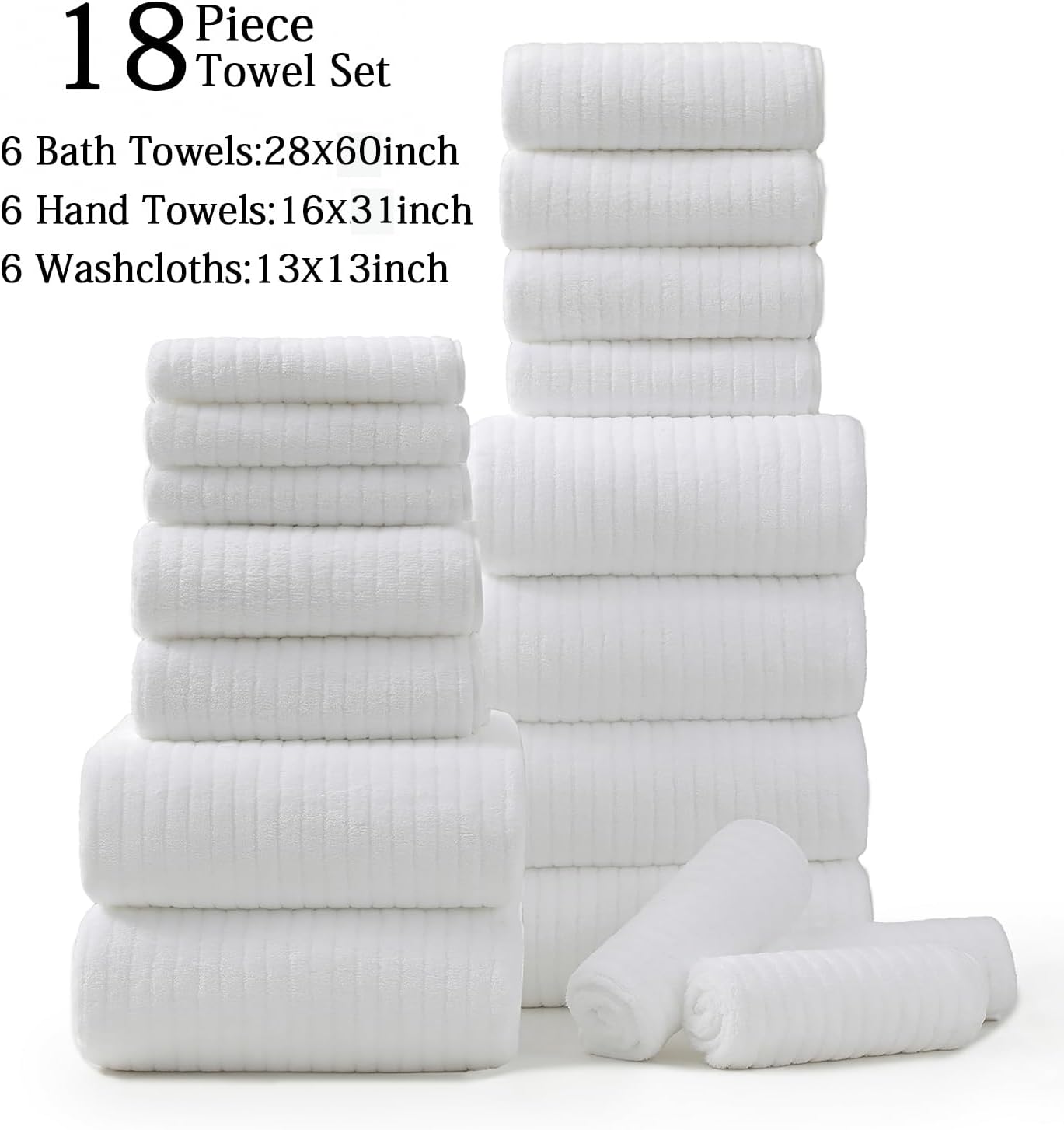 18 Piece Family Bath Towel Set Include 6 Bath Towels,6 Hand Towels and 6 Washcloths Soft Bathroom Towel with Hanging
