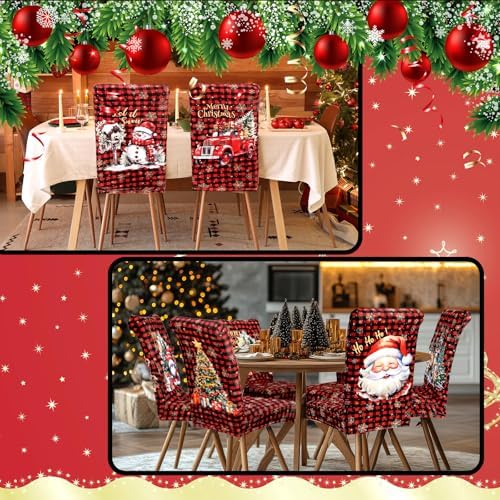 Moukeren 6 Pcs Christmas Chair Covers Plaid Dining Chair Slipcovers
