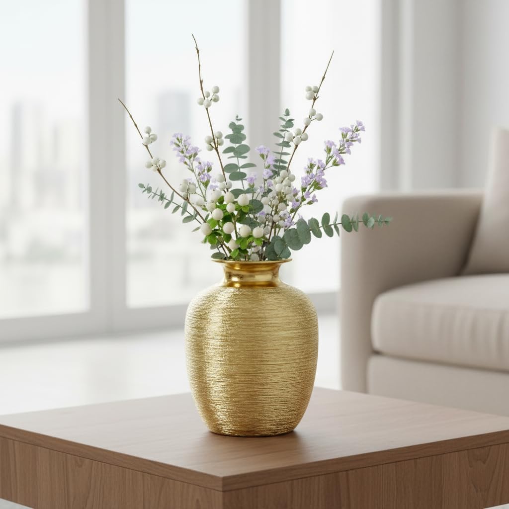 Ceramic Vase / Modern Flower Vase for Centerpiece / Gold / 7 Inch