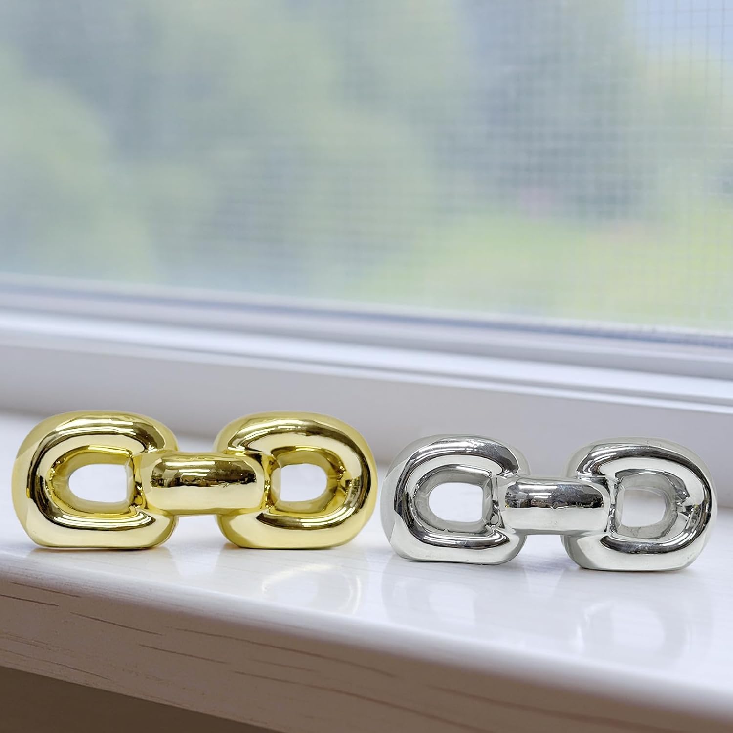 Ceramics Modern Abstract Figurines Sculpture Decoration / Golden Silver-chains / Set of 2