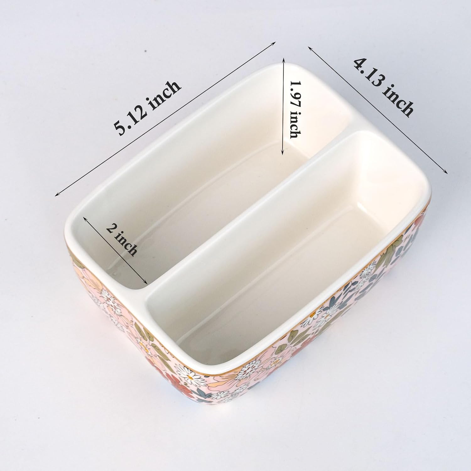 2 Compartments Ceramic Sponge Holder / Vintage Pink