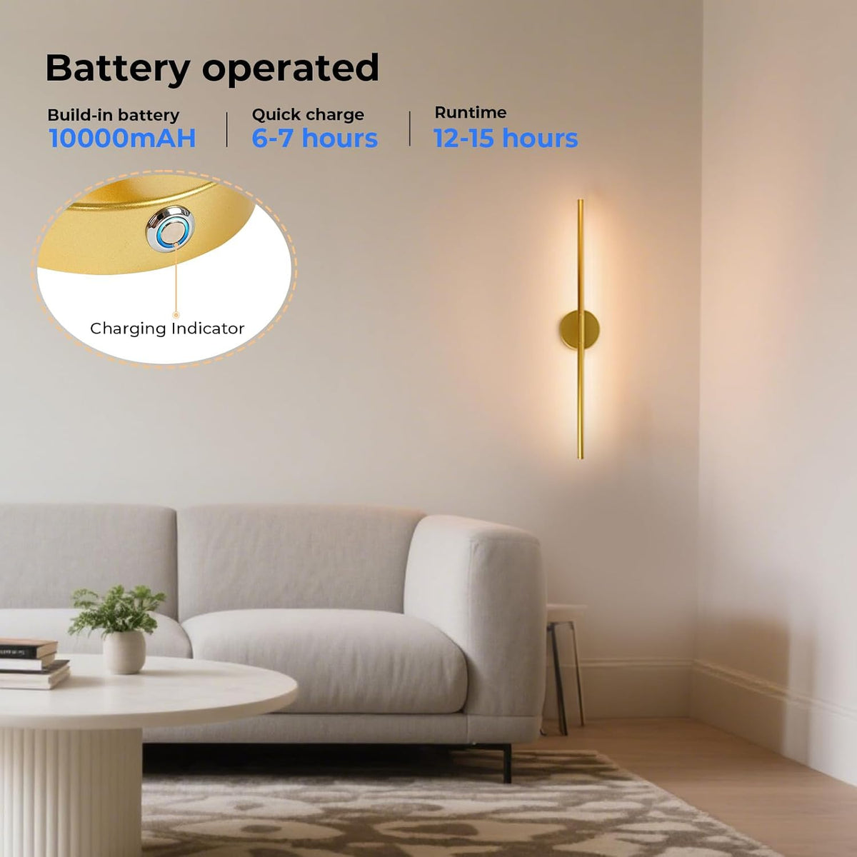 Rechargeable Wall Light Detachable Wireless Dimmable 1 Pack 360°Rotate | Battery Operated Wall Sconce 3000-6500K with
