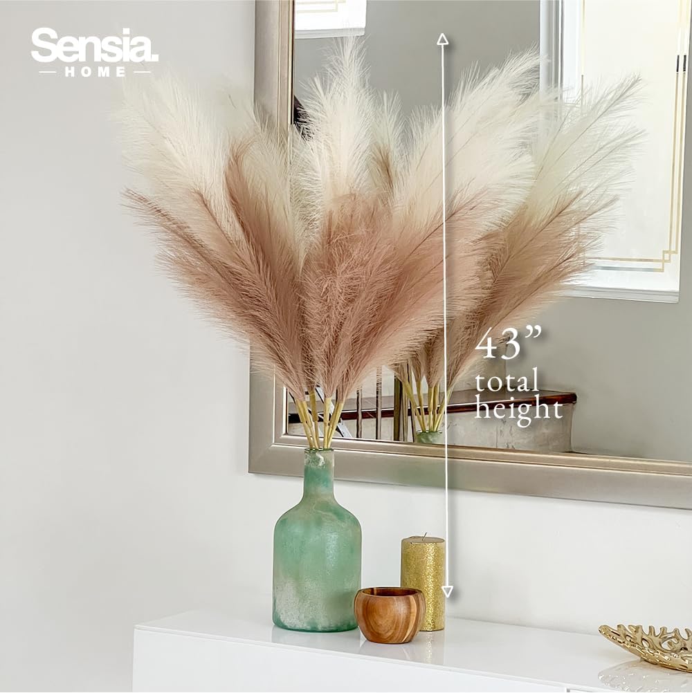 43"/ Faux Tall Fluffy Large Pampas Grass Boho Decor-Floral / Beige & Brown / 3.6 ft / Set of 3