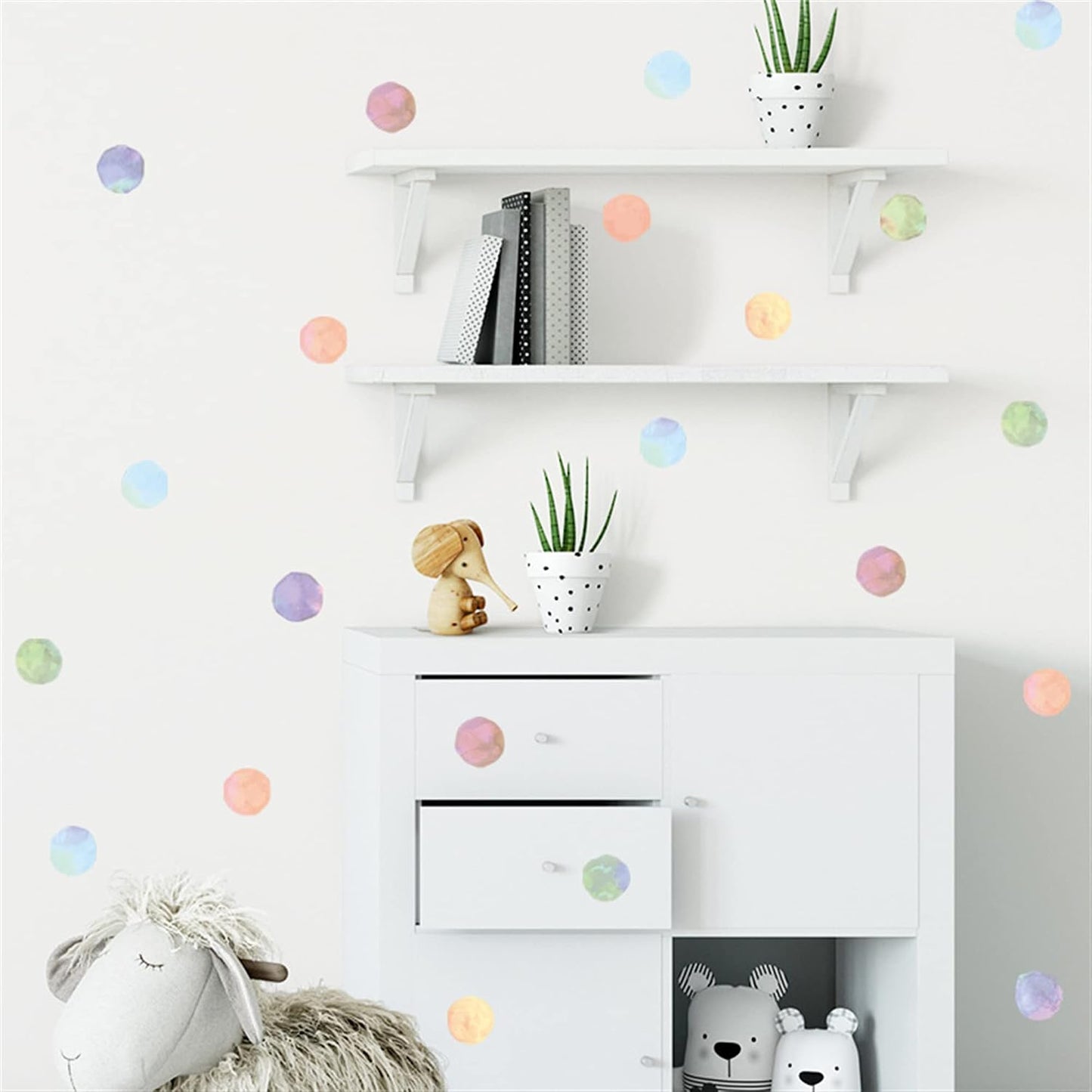 2.2'' Pastel Rainbow Polka Dot Wall Decals Colors Watercolor Dots Removable Wall / Set of 120