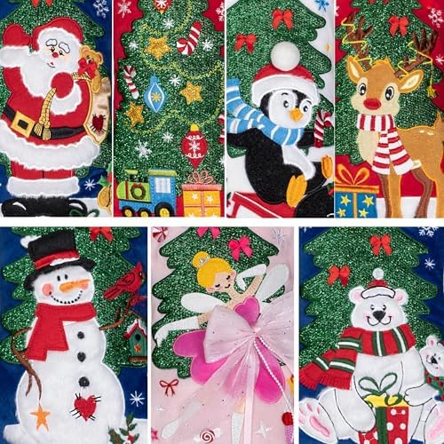 LUBOT Set of 5 Christmas Stockings Embroidered 20" Velvet Large Family Xmas Tree Stocking 5 Pack Shining Cute Cartoon Soft Luxury Stocking Fireplace Hanging Decor
