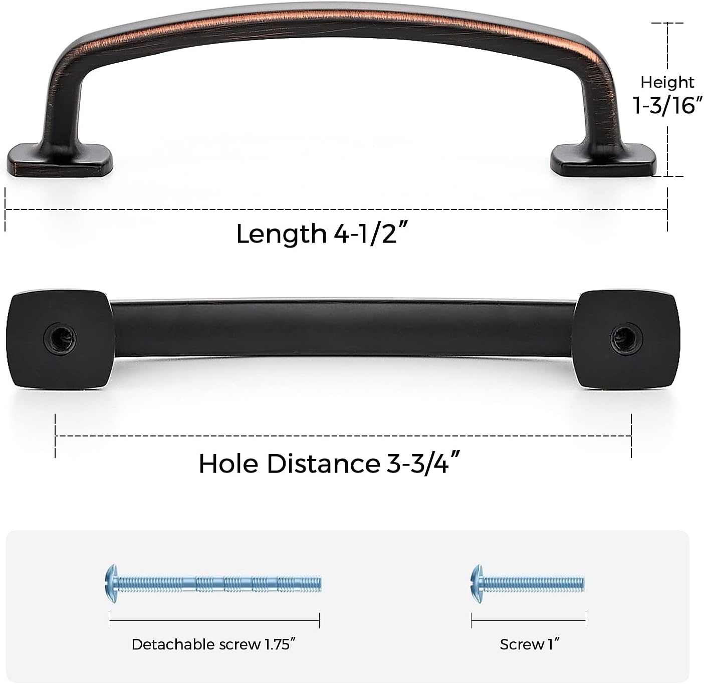 Arch Cabinet Pulls Solid 3-3/ Kitchen Cabinet / Oil Rubbed Bronze / 3-3/4 Inch Hole Center / 4 Inch