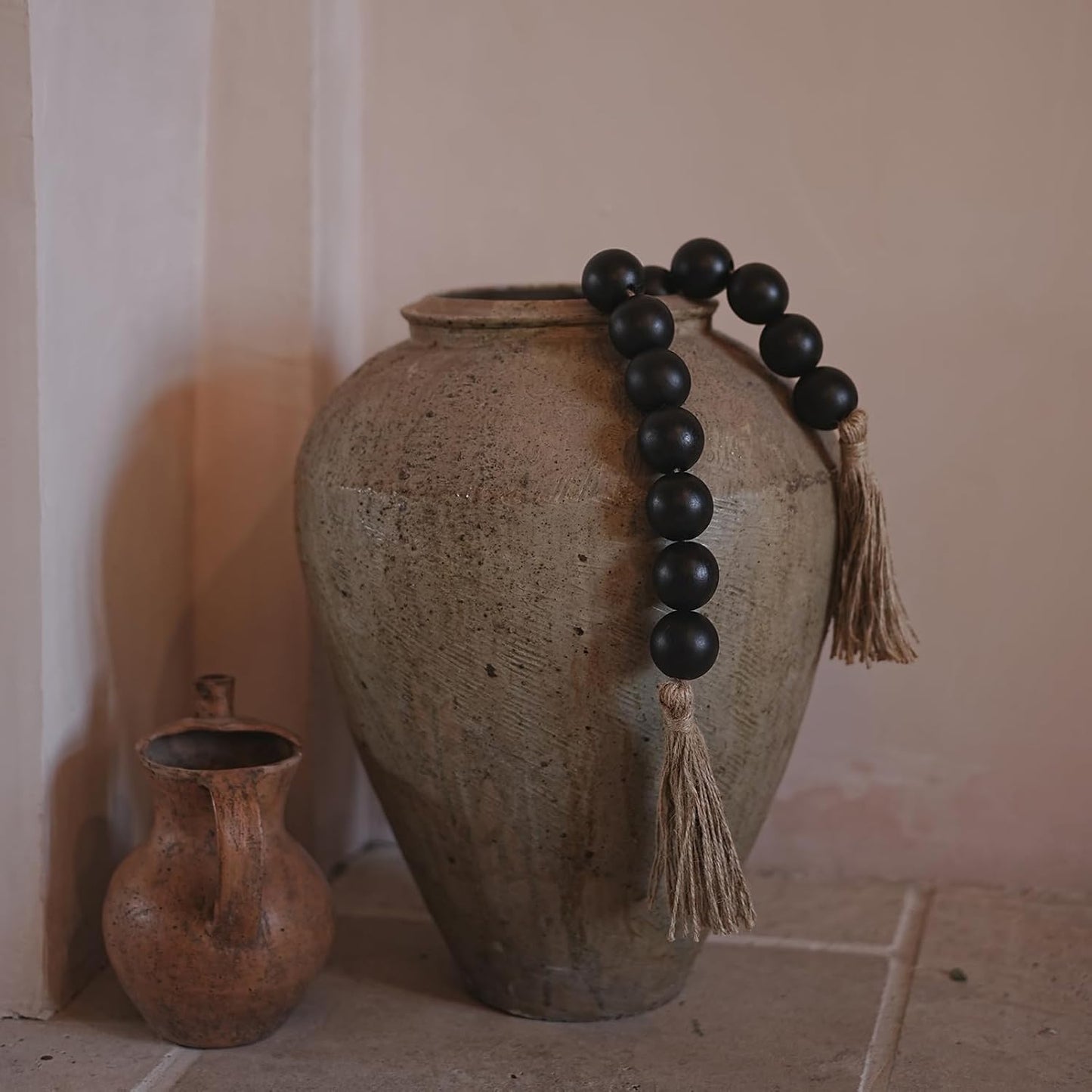 Extra Large Wood Bead Garland / 58 Inches / Black