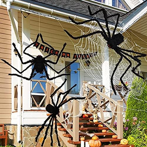 Halloween Giant Spider Decorations Outdoor: 3 Pack Realistic Spiders Props