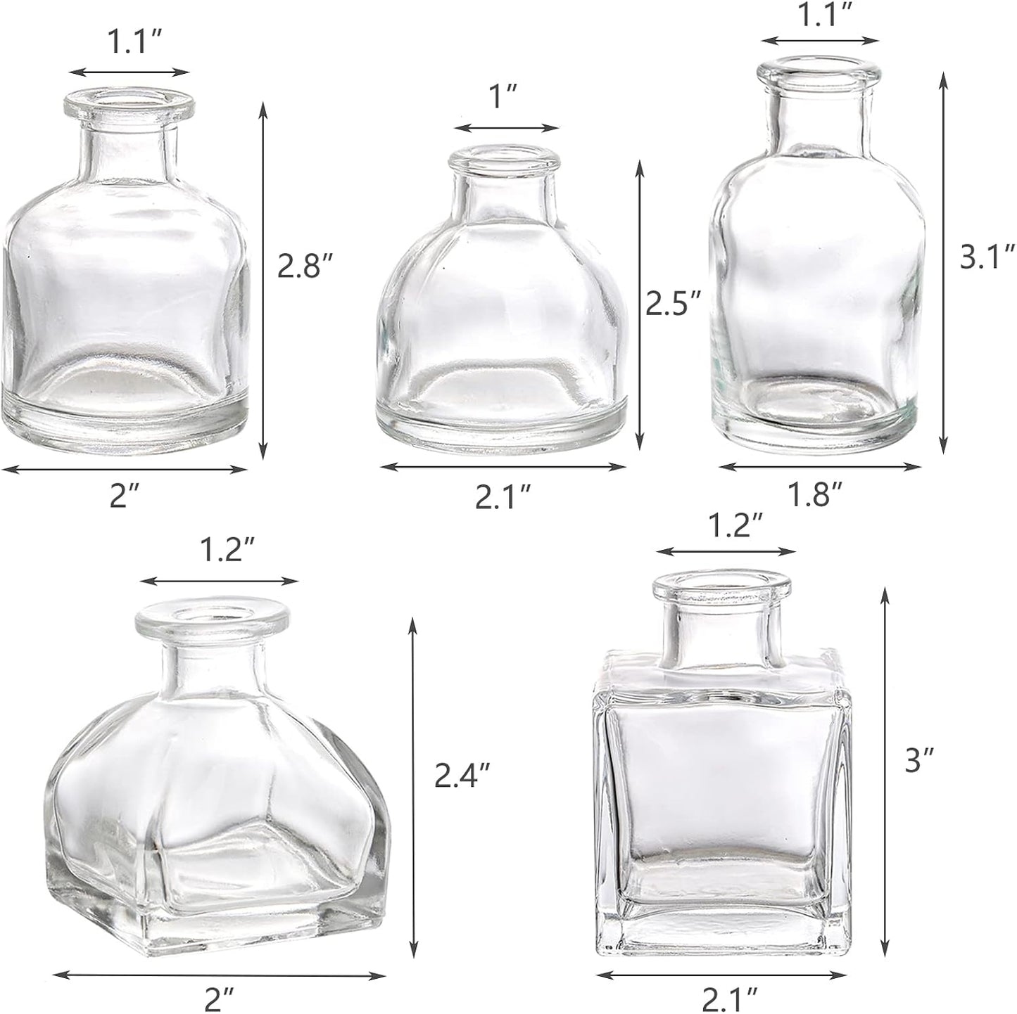 Glass Bud Vases / Clear / Set of 10