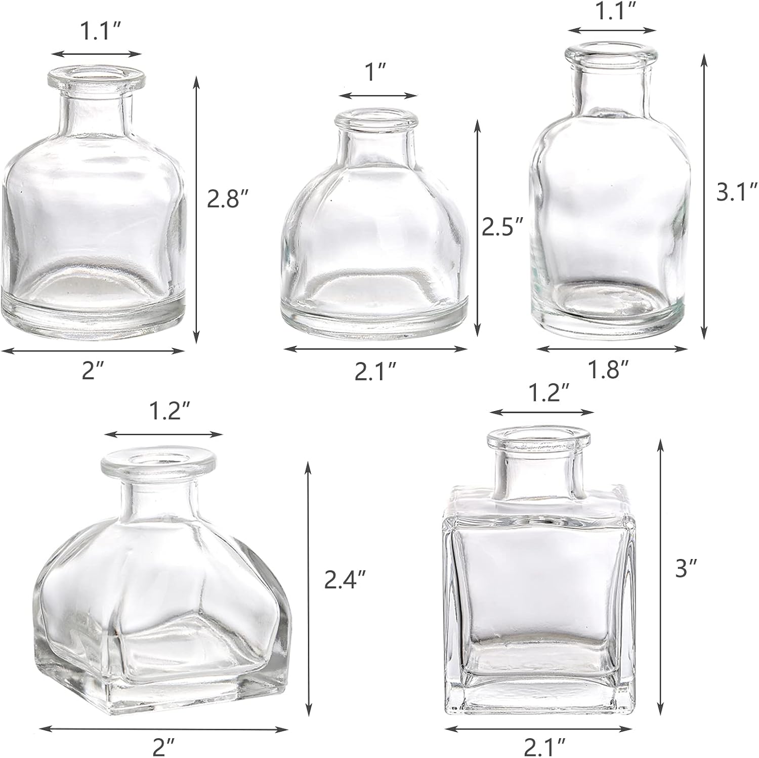 Glass Bud Vases / Clear / Set of 10