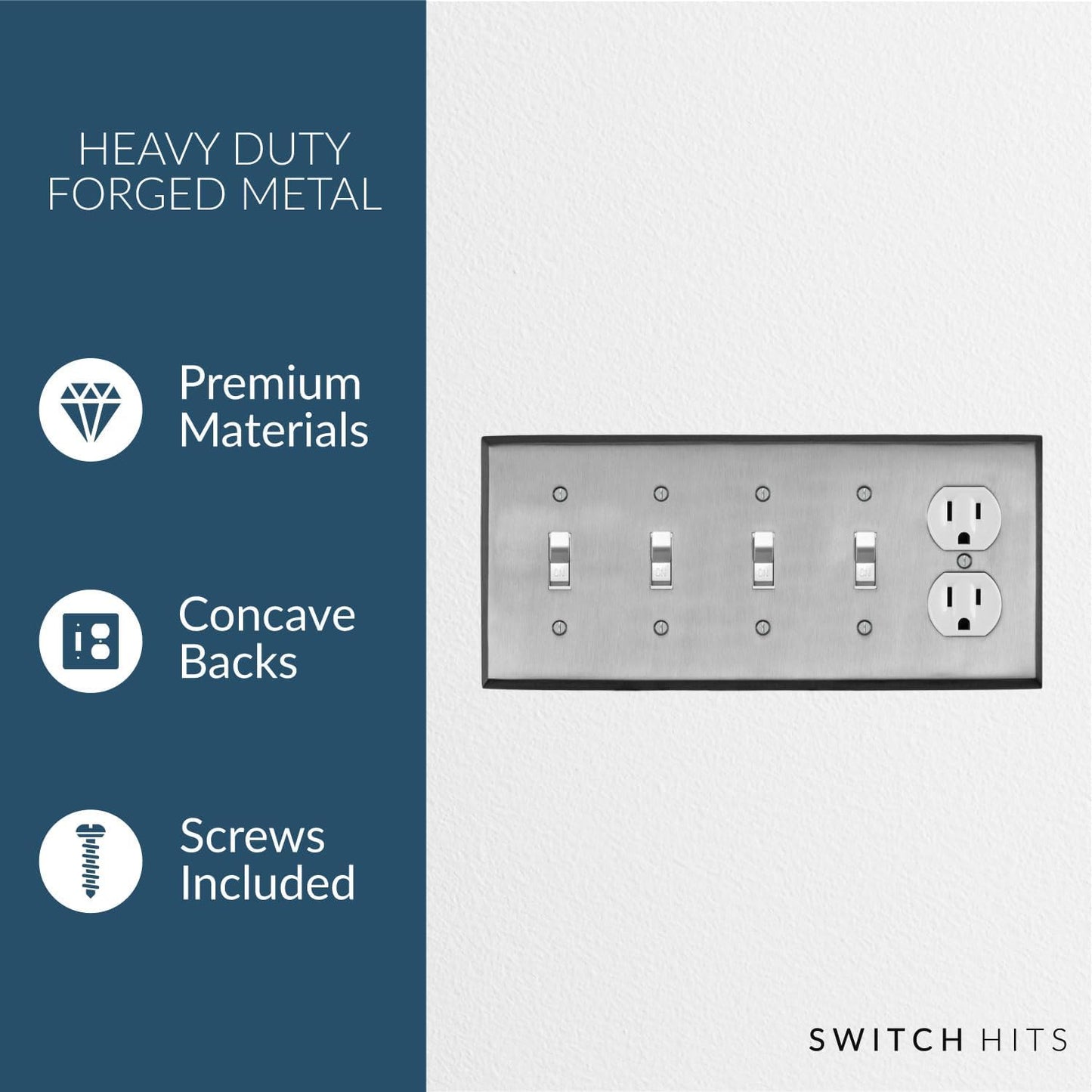 Satin Nickel Outlet Wall Plate | 4 Toggle - 1 Duplex | 10.1" x 4.6" | Hand-Polished Brass Construction | Electrical