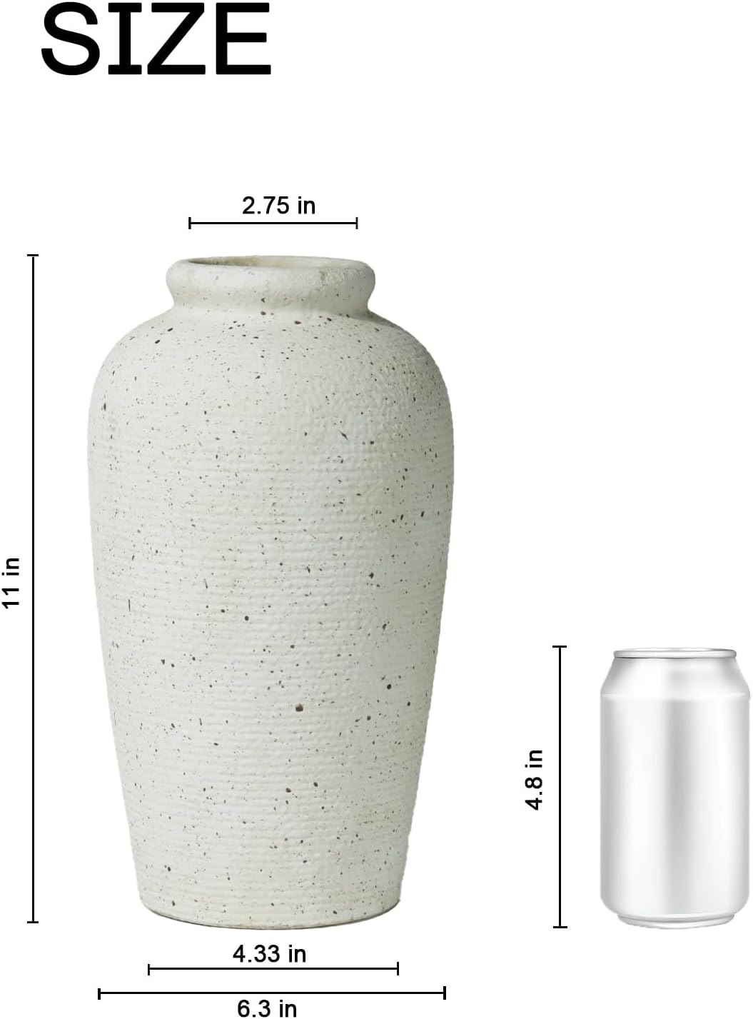 Large Ceramic Rustic Vase / Beige / 11 Inch