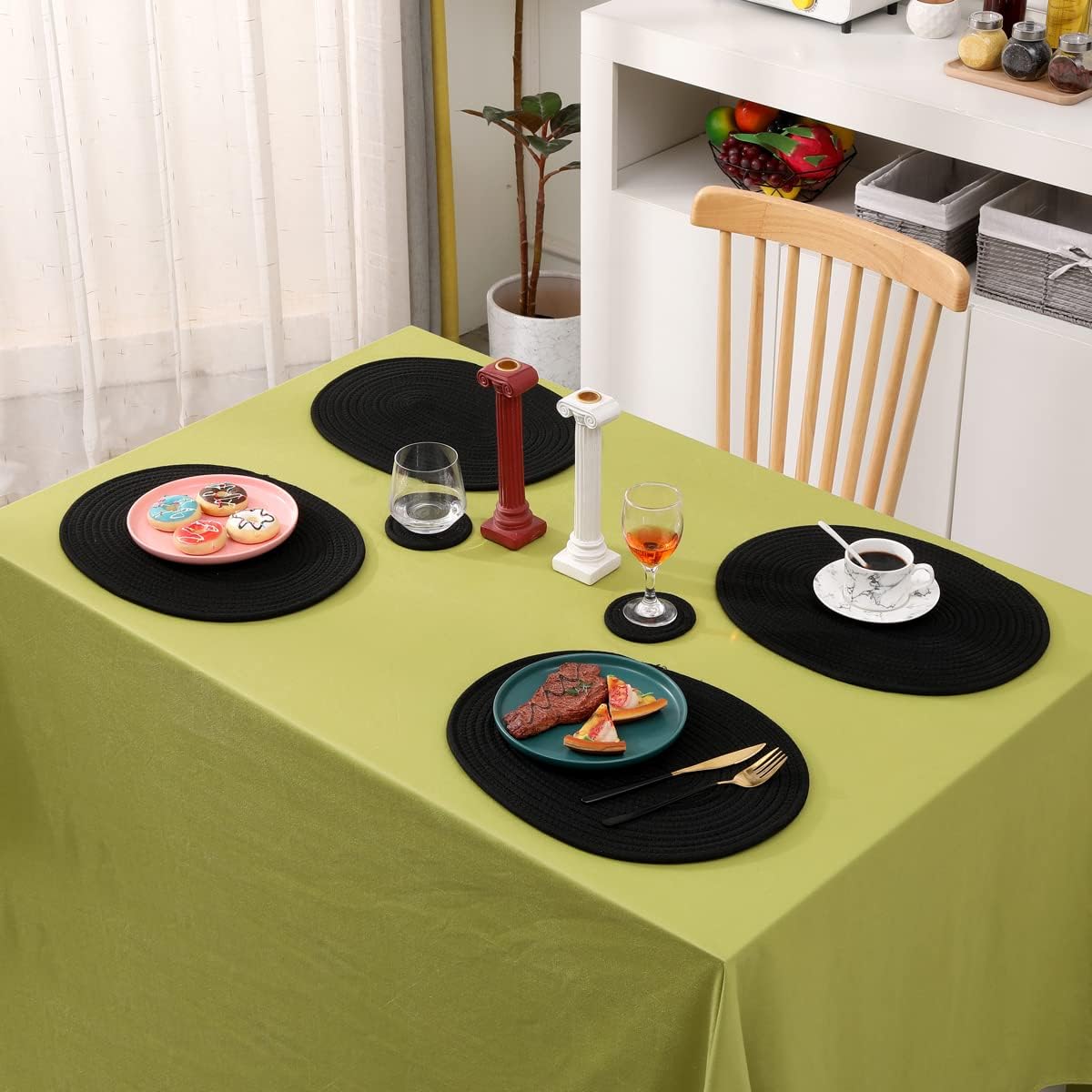 6 Pack Woven Placemats Fabric Tablemats, 12x16 inches Plate Chargers Cotton Weave Placemat Oval Braided Rattan