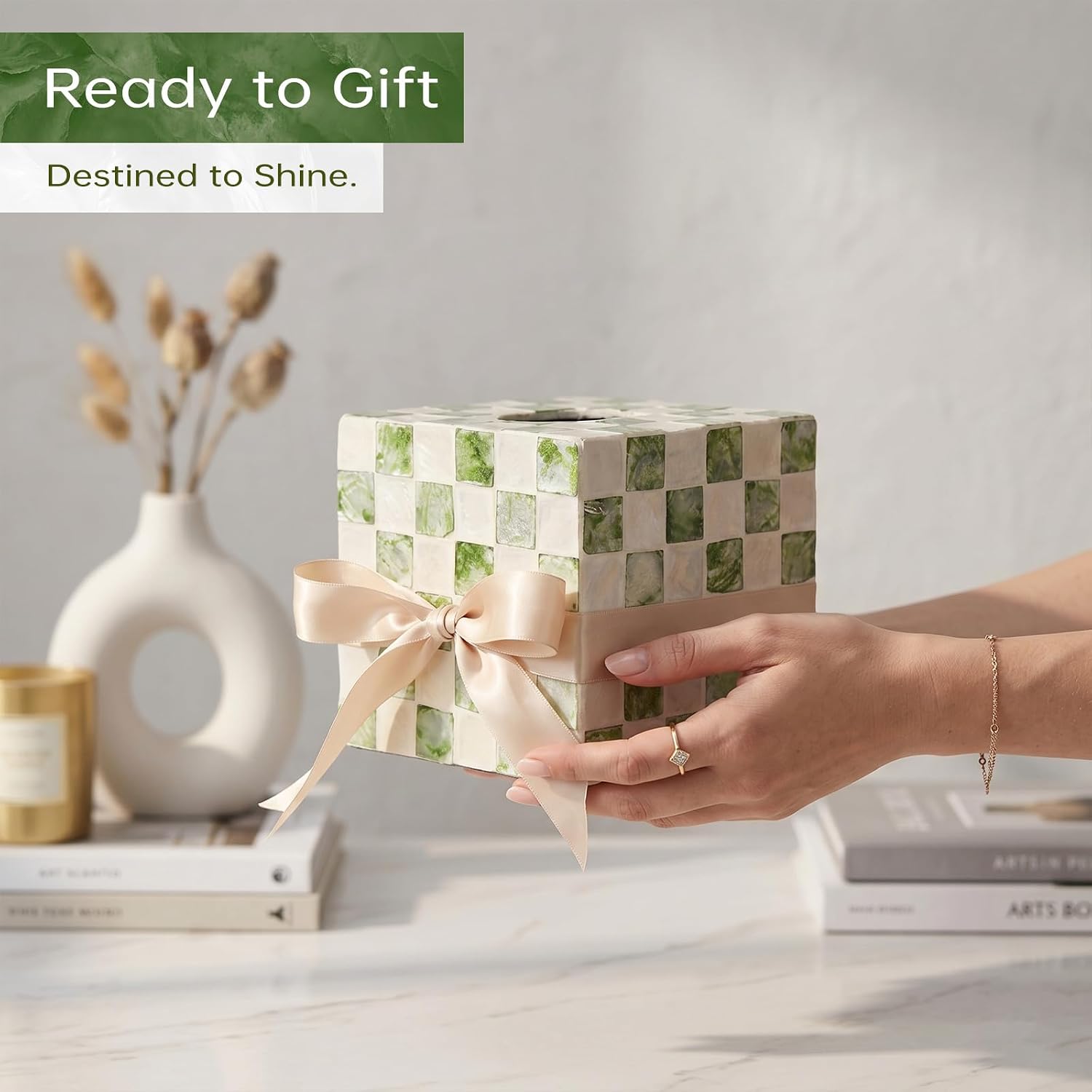 Capiz Tissue Box Cover / Green