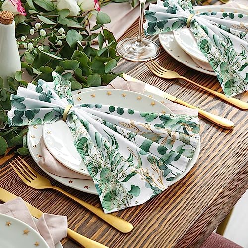 Qeeenar 12 Pcs Eucalyptus Leaf Spring Floral Cloth Napkins, 20x20 Washable