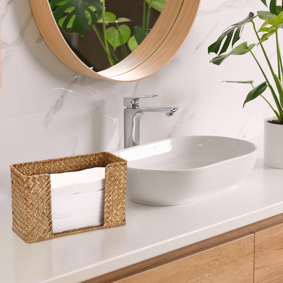 Folded Paper Towel Holder Wicker Countertop Paper Towels Dispenser / Caramel