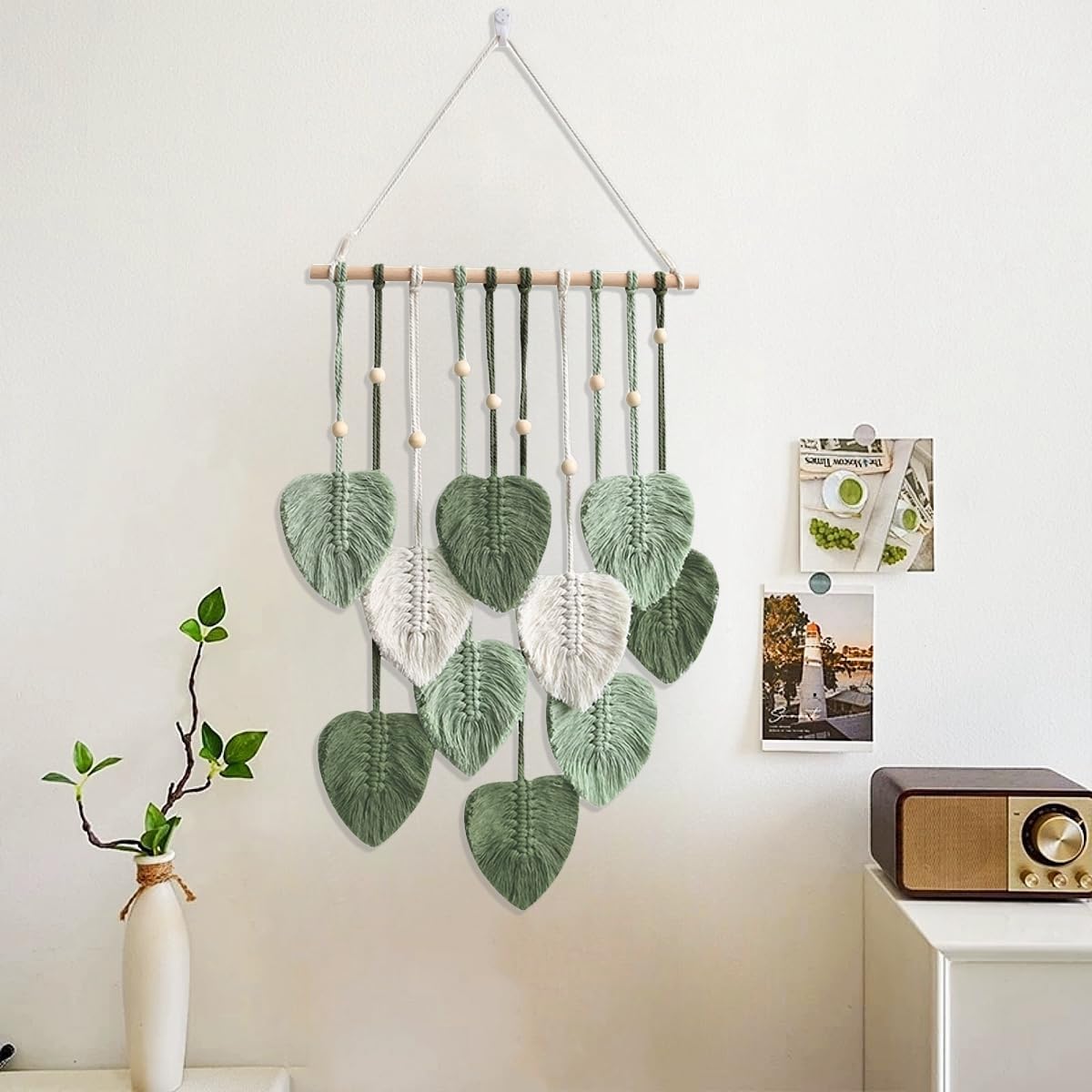 Macrame Wall Hanging Boho Woven Tapestry Handmade Home Wall Decor Bohemian Leaf Modern / Green&beige