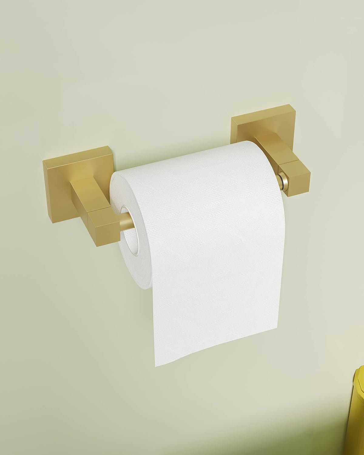 RUACQ Brushed Gold Toilet Paper Holder Wall Mount for Bathroom | Dual-Post Pivoting Tissue Roll Holder with Square