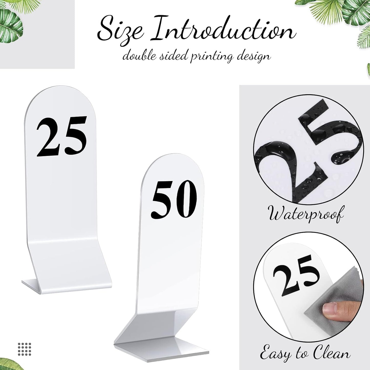 50 Pcs Table Numbers 1-50 Acrylic Double Sided Number Cards for Restaurant Acrylic Tent Table Holders Tent Cards