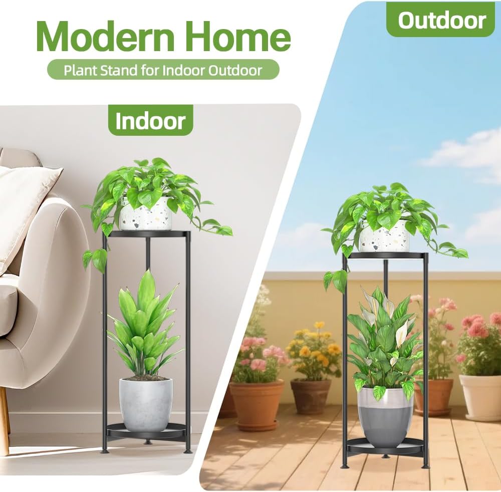iDavosic.ly 2 Tier Metal Corner Plant Stand Indoor Outdoor, 29'' Tall Black | Vertical Flower Display Holder for 11''