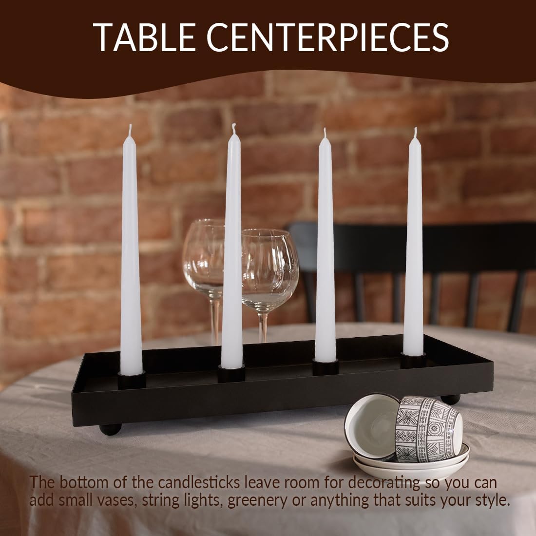 TELOSMA Matte Black Iron Advent Candle Holder, 4 Candlestick Seats | Advent taper candle tray; decorative centerpiece
