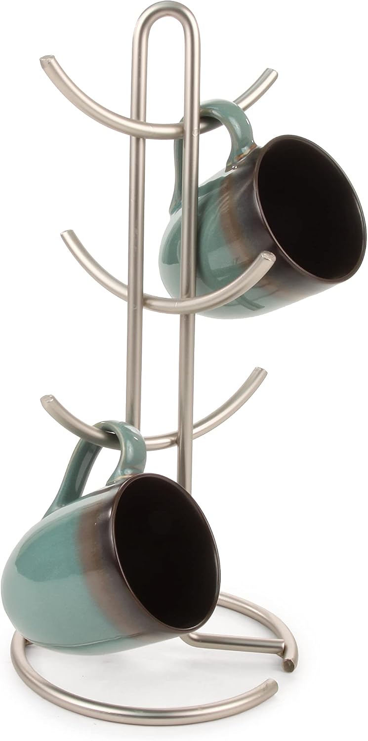 Spectrum Euro 6-Mug Holder for Storage and Organization of Coffee and Tea Mugs Satin Nickel