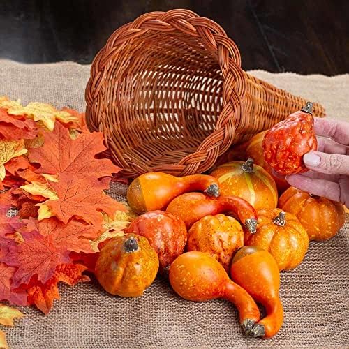 Factory Direct Craft Thanksgiving Cornucopia of Orange Artificial Pumpkins and Gourds with Leaves - Horn of Plenty for Fall Decorating and Displays