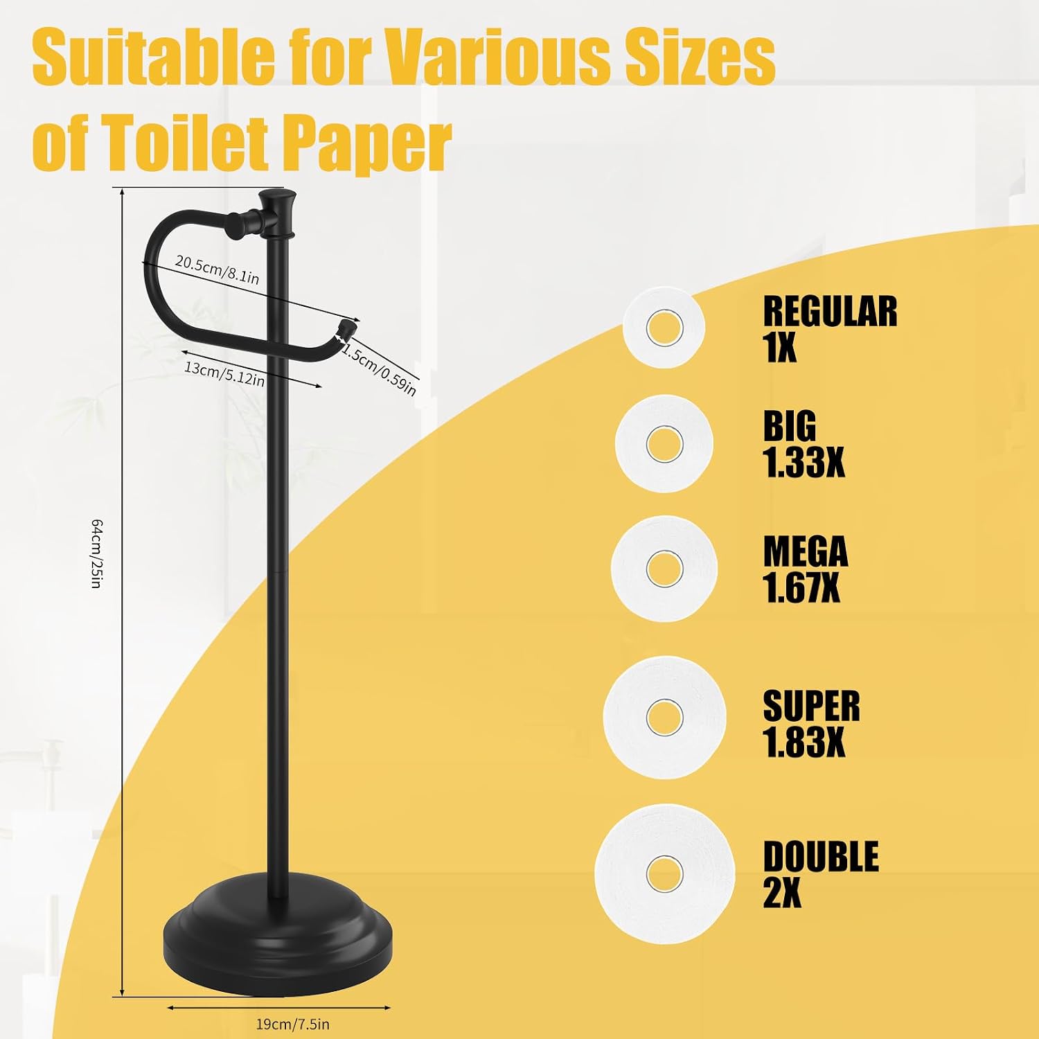Toilet Paper Holder Floor Stand, Bathroom Freestanding Black | Toilet Tissue Roll Holder, Free Standing Rack with