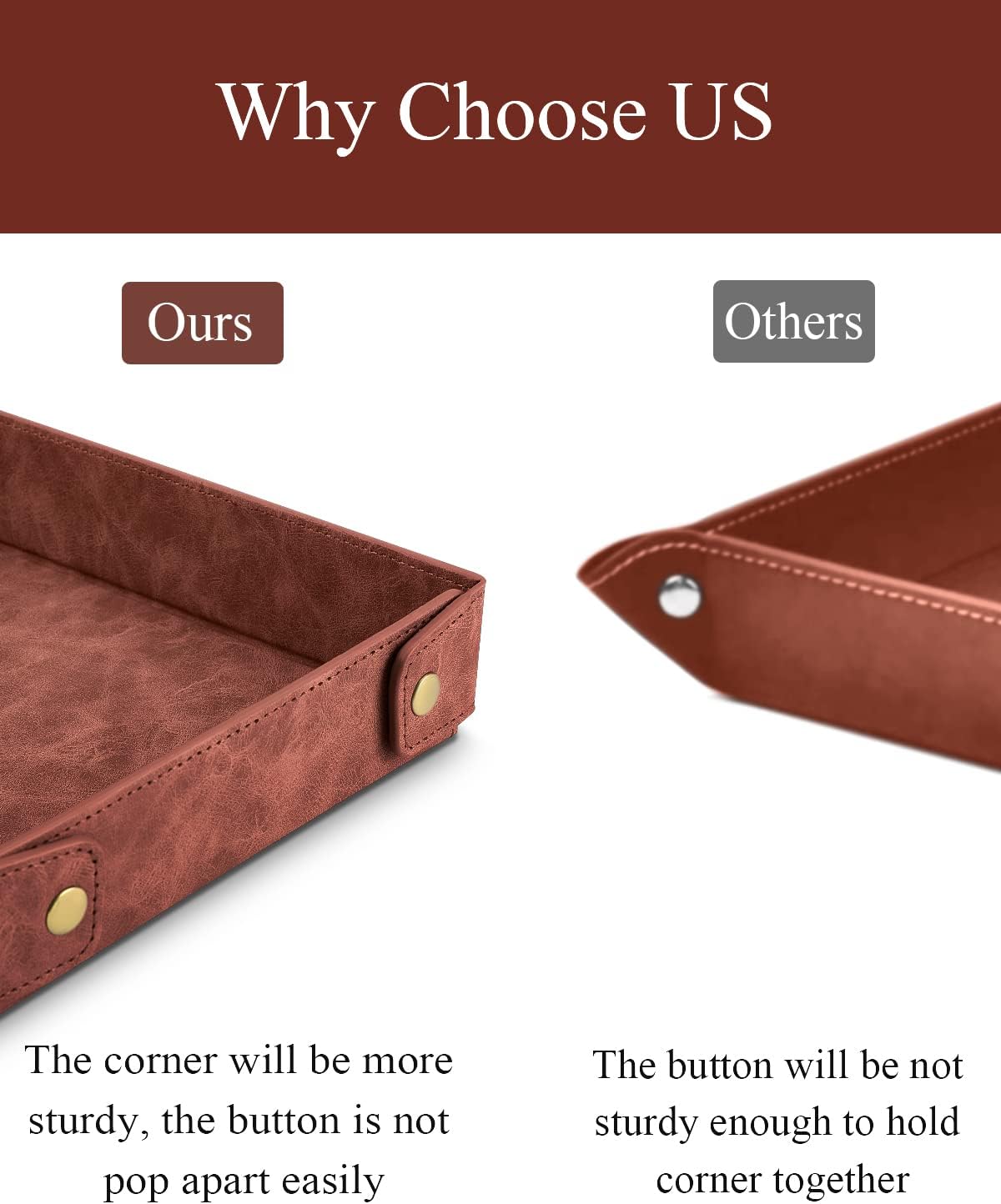 Faux Leather Valet Tray Organizer for Men / Brown / Rectangle
