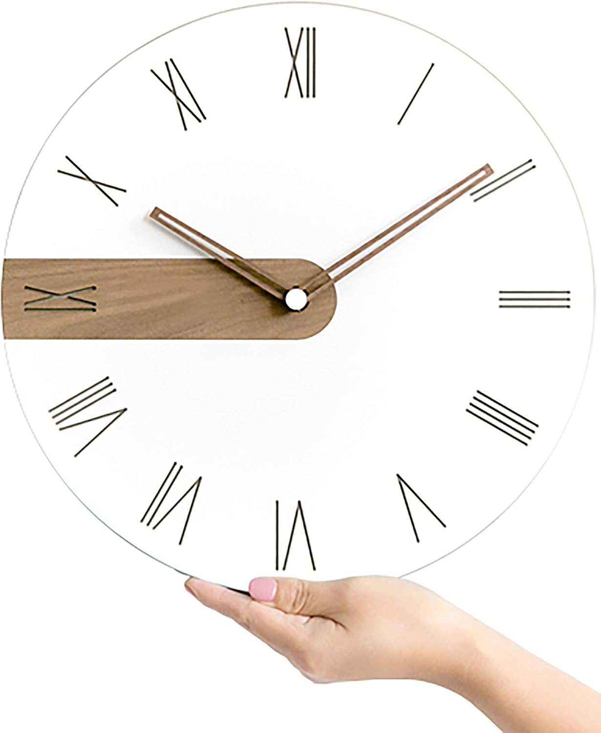 Stephanie Imports Modern Minimalist Exposed Wood Silent Wall Clock (Roman Numerals)
