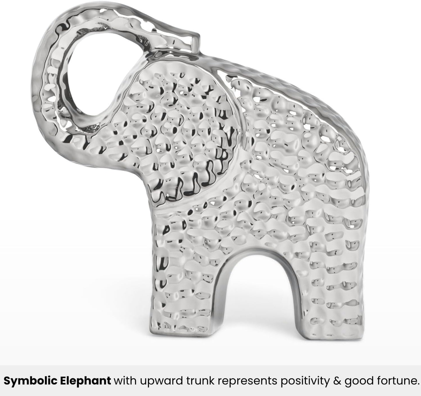 Chrome Ceramic Elephant Figurine / 6.5 Inch / Silver